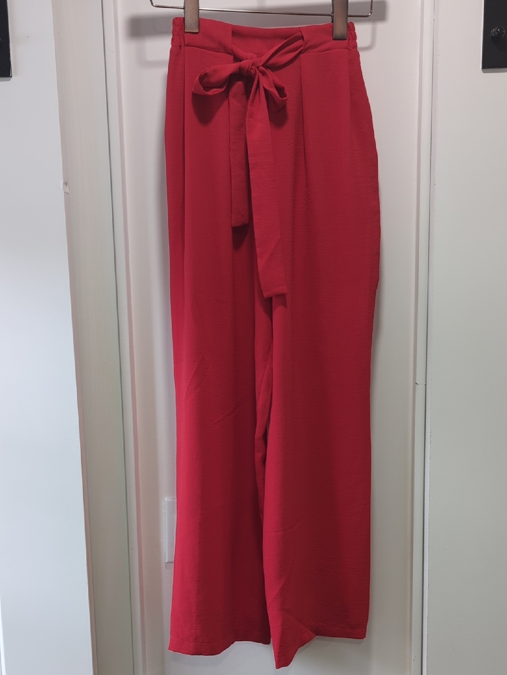 ZARA Red High-Rise Tie-Waist Wide-Leg Pants Size XS